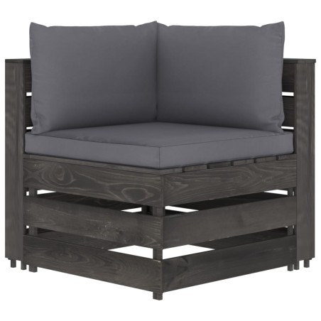 vidaXL Divano Angolare Modulare con Cuscini in Legno Impregnato Grigio