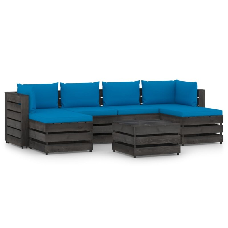 vidaXL Set Salotto da Giardino 7pz con Cuscini Legno Impregnato Grigio vidaXL Set Salotto da Giardino 7pz con Cuscini Legno Impregnato Grigio