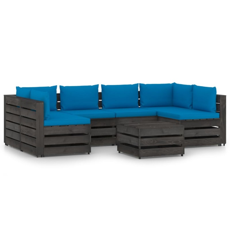 vidaXL Set Salotto da Giardino con Cuscini 7pz Legno Impregnato Grigio vidaXL Set Salotto da Giardino con Cuscini 7pz Legno Impregnato Grigio