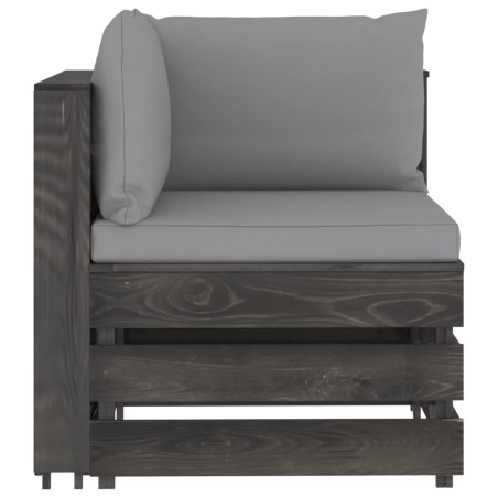 vidaXL Divano Angolare Modulare con Cuscini in Legno Impregnato Grigio