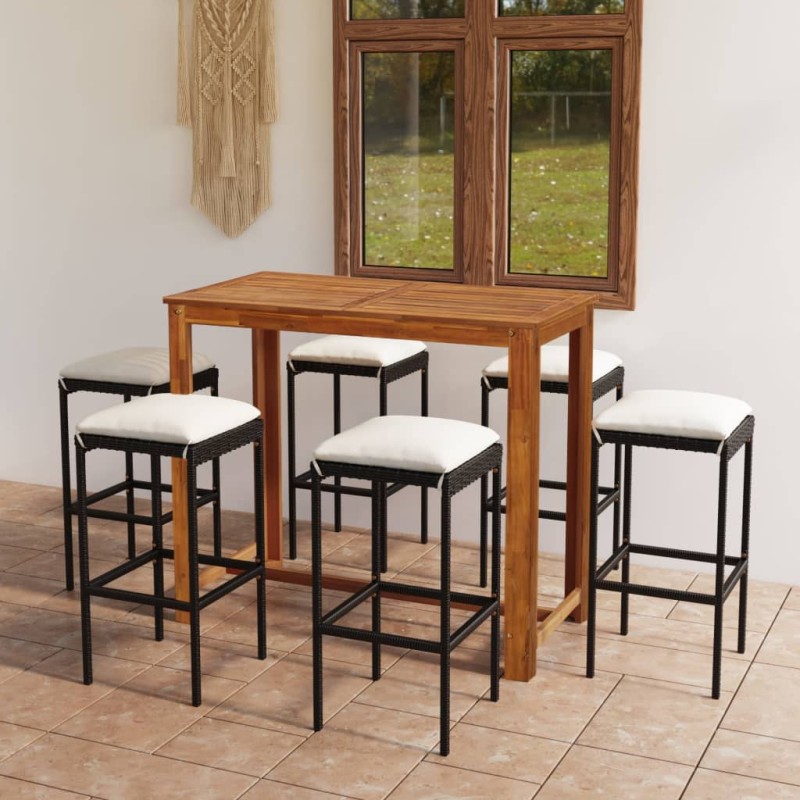 vidaXL Set da Bar da Giardino 7 pz con Cuscini Nero vidaXL Set da Bar da Giardino 7 pz con Cuscini Nero