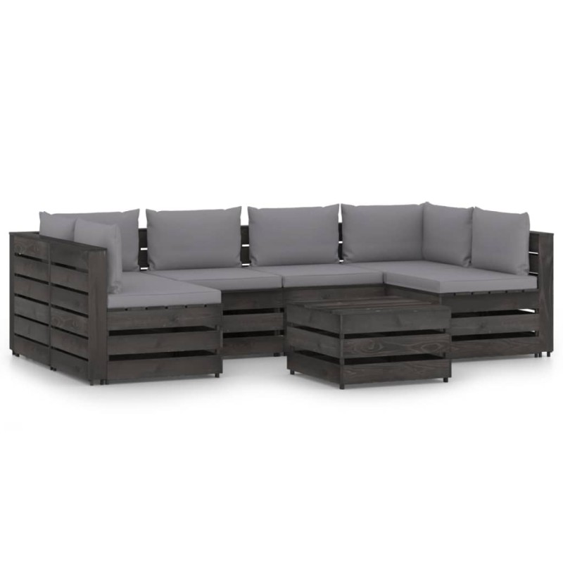 vidaXL Set Salotto da Giardino con Cuscini 7pz Legno Impregnato Grigio vidaXL Set Salotto da Giardino con Cuscini 7pz Legno Impregnato Grigio