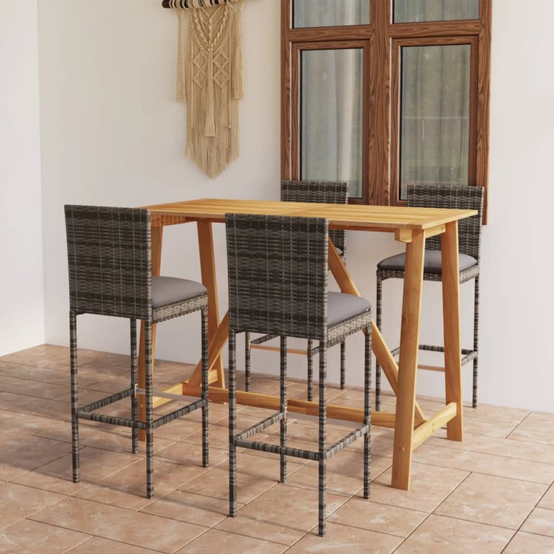 vidaXL Set da Bar da Giardino 5pz con Cuscini Grigio