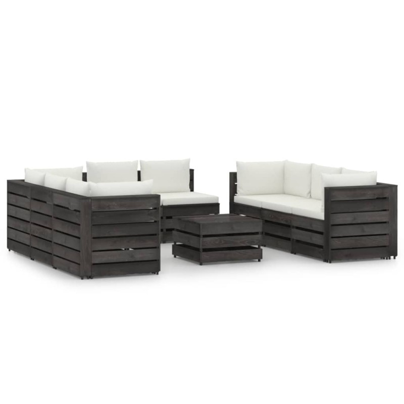 vidaXL Set Salotto da Giardino con Cuscini 9pz Legno Impregnato Grigio vidaXL Set Salotto da Giardino con Cuscini 9pz Legno Impregnato Grigio