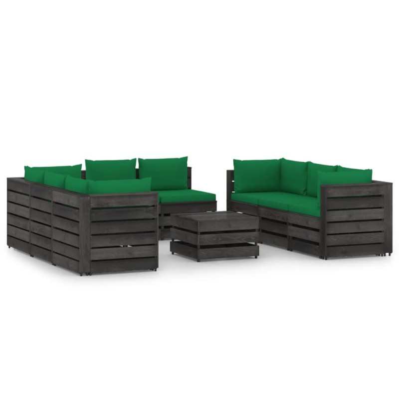 vidaXL Set Salotto da Giardino con Cuscini 9pz Legno Impregnato Grigio vidaXL Set Salotto da Giardino con Cuscini 9pz Legno Impregnato Grigio
