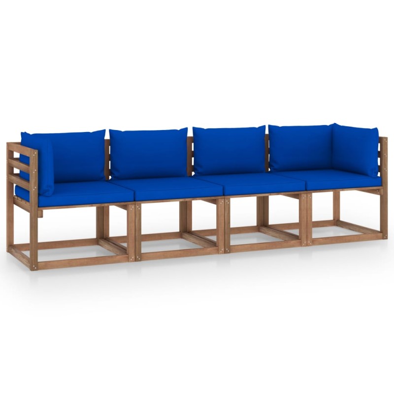 vidaXL Divano Giardino Pallet a 4 Posti Cuscini Legno Pino Impregnato vidaXL Divano Giardino Pallet a 4 Posti Cuscini Legno Pino Impregnato