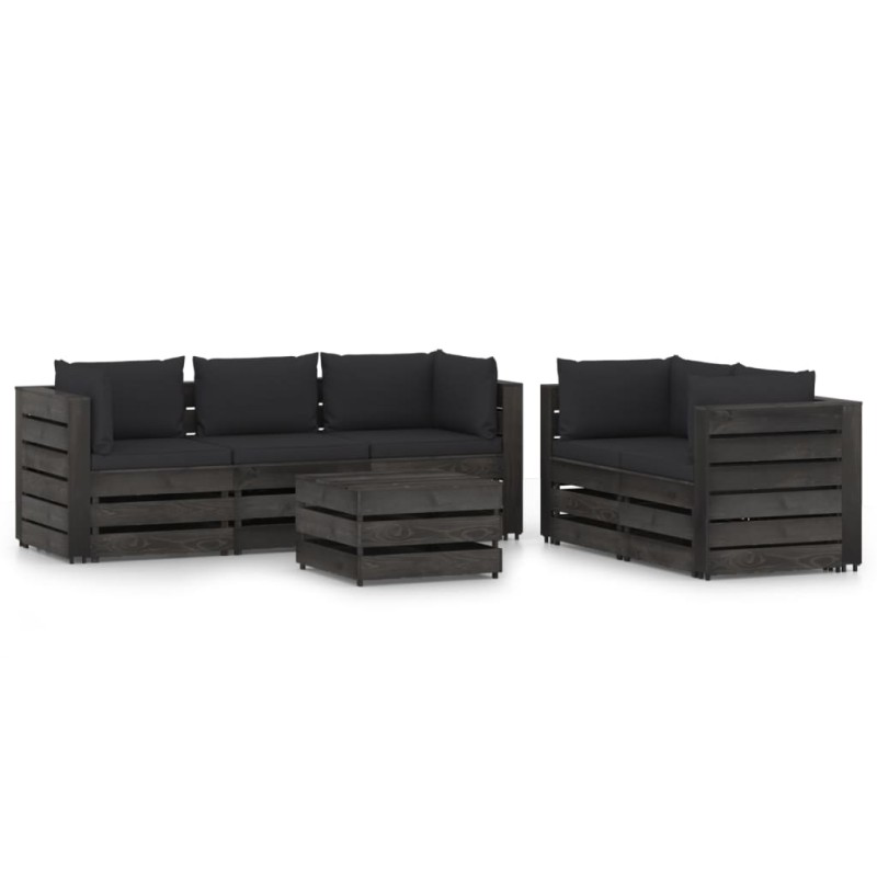 vidaXL Set Salotto da Giardino con Cuscini 6pz Legno Impregnato Grigio vidaXL Set Salotto da Giardino con Cuscini 6pz Legno Impregnato Grigio