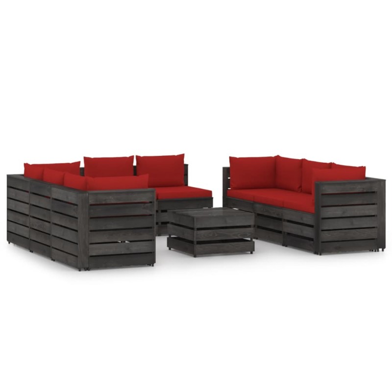 vidaXL Set Salotto da Giardino con Cuscini 9pz Legno Impregnato Grigio vidaXL Set Salotto da Giardino con Cuscini 9pz Legno Impregnato Grigio