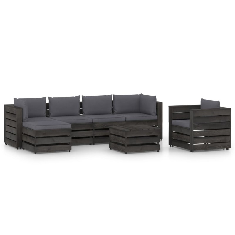 vidaXL Set Salotto da Giardino 7pz con Cuscini Legno Impregnato Grigio vidaXL Set Salotto da Giardino 7pz con Cuscini Legno Impregnato Grigio