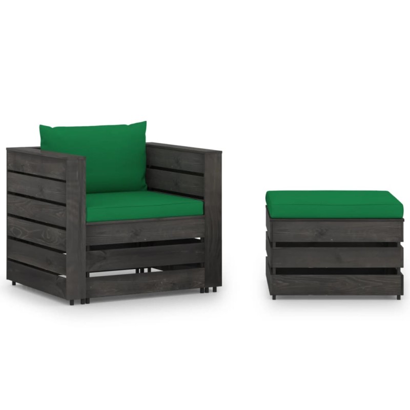 vidaXL Set Salotto da Giardino 2pz con Cuscini Legno Impregnato Grigio vidaXL Set Salotto da Giardino 2pz con Cuscini Legno Impregnato Grigio