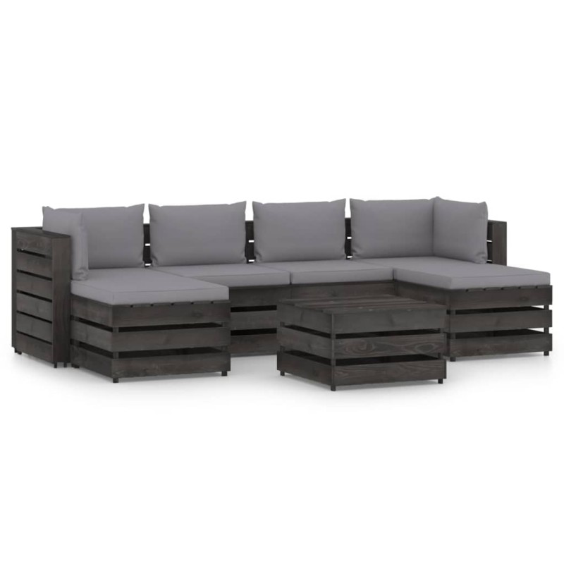 vidaXL Set Salotto da Giardino 7pz con Cuscini Legno Impregnato Grigio vidaXL Set Salotto da Giardino 7pz con Cuscini Legno Impregnato Grigio