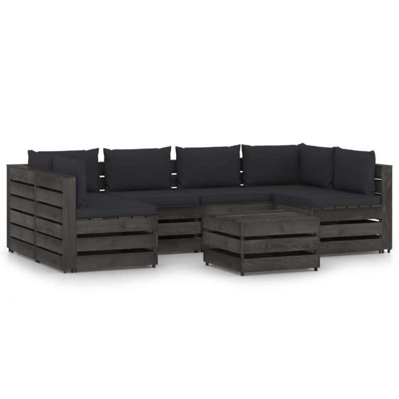 vidaXL Set Salotto da Giardino con Cuscini 7pz Legno Impregnato Grigio vidaXL Set Salotto da Giardino con Cuscini 7pz Legno Impregnato Grigio