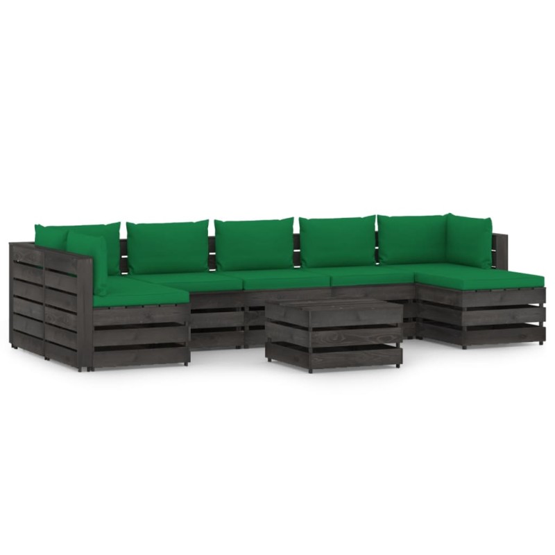 vidaXL Set Salotto da Giardino con Cuscini 8pz Legno Impregnato Grigio vidaXL Set Salotto da Giardino con Cuscini 8pz Legno Impregnato Grigio
