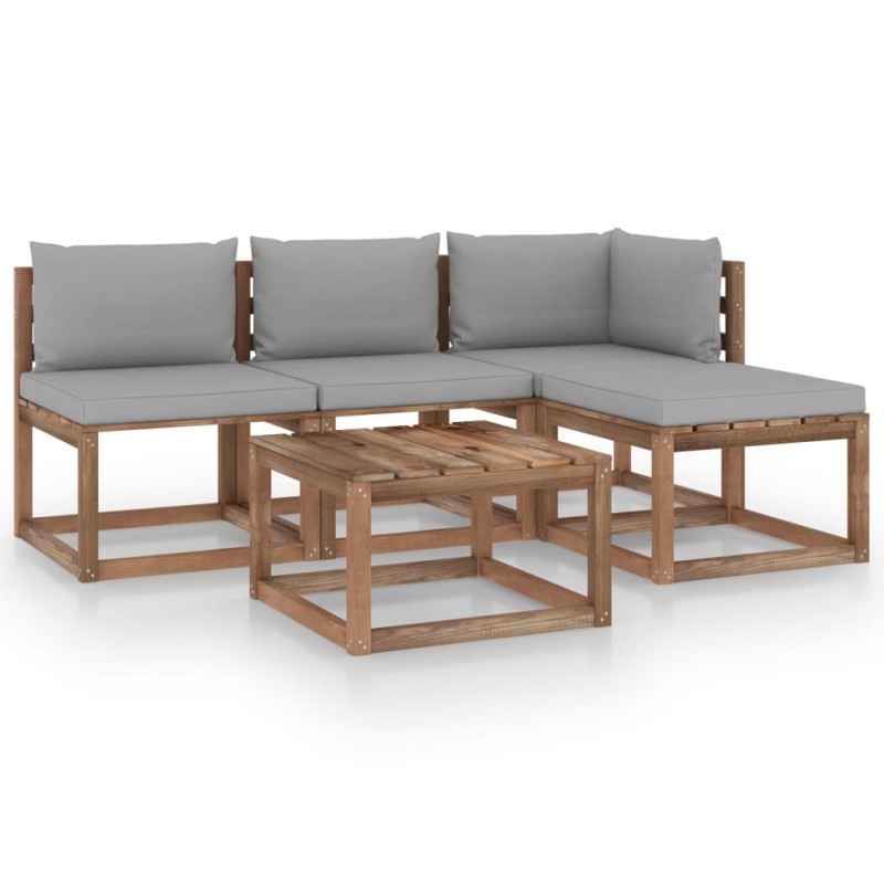 vidaXL Set Salotto Giardino Pallet Cuscini 5 pz Legno Pino Impregnato vidaXL Set Salotto Giardino Pallet Cuscini 5 pz Legno Pino Impregnato