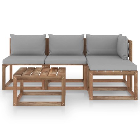 vidaXL Set Salotto Giardino Pallet Cuscini 5 pz Legno Pino Impregnato