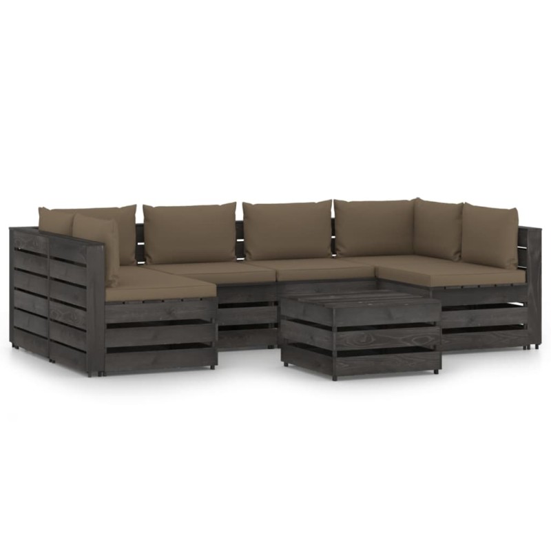 vidaXL Set Salotto da Giardino con Cuscini 7pz Legno Impregnato Grigio vidaXL Set Salotto da Giardino con Cuscini 7pz Legno Impregnato Grigio