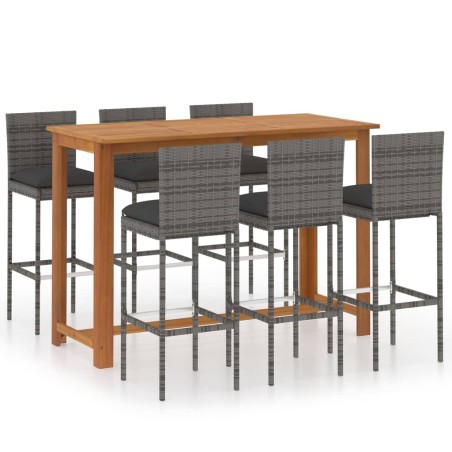 vidaXL Set da Bar da Giardino 7pz con Cuscini Grigio