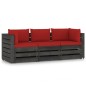 vidaXL Divano da Giardino 3 Posti con Cuscini Legno Impregnato Grigio vidaXL Divano da Giardino 3 Posti con Cuscini Legno Impregnato Grigio