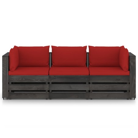 vidaXL Divano da Giardino 3 Posti con Cuscini Legno Impregnato Grigio
