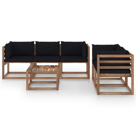 vidaXL Set Salotto da Giardino 6 pz con Cuscini Neri