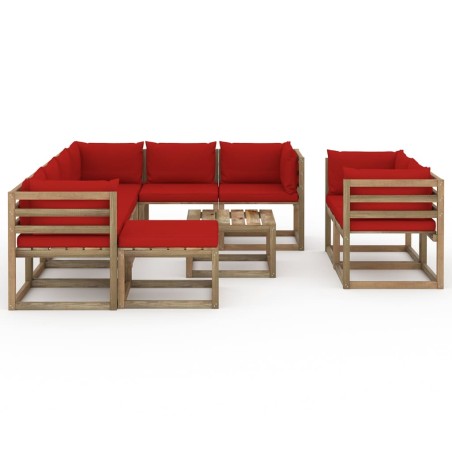 vidaXL Set Divani da Giardino 10 pz con Cuscini Rossi