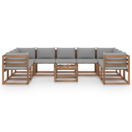 vidaXL Set Salotto da Giardino 10 pz con Cuscini Grigi