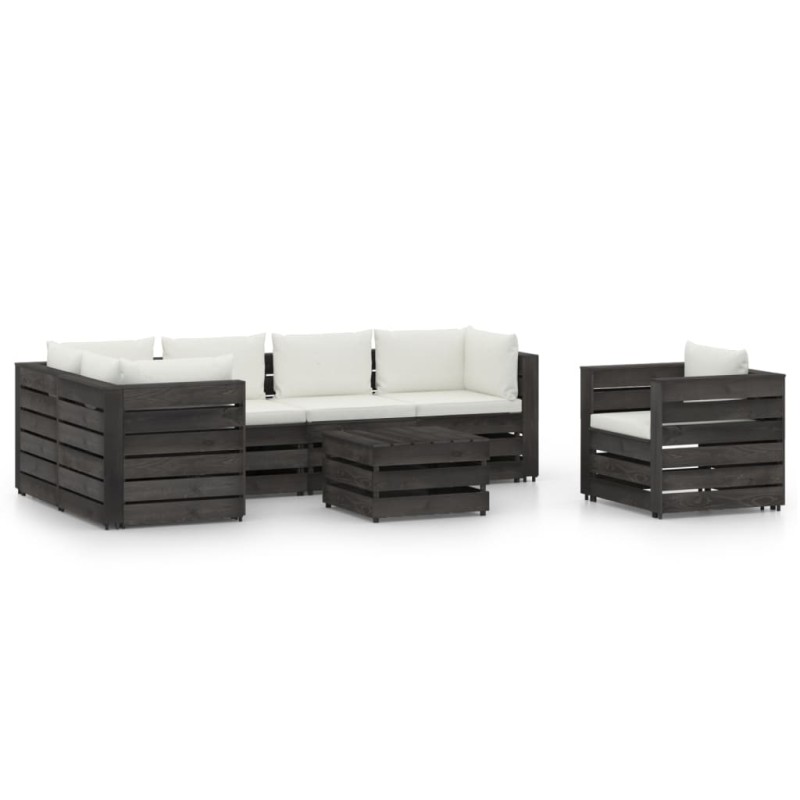 vidaXL Set Salotto da Giardino con Cuscini 7pz Legno Impregnato Grigio vidaXL Set Salotto da Giardino con Cuscini 7pz Legno Impregnato Grigio