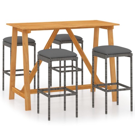 vidaXL Set da Bar da Giardino 5 pz con Cuscini in Polyrattan Grigio