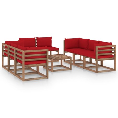 vidaXL Set Divani da Giardino 9 pz con Cuscini Rossi