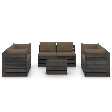 vidaXL Set Salotto da Giardino con Cuscini 9pz Legno Impregnato Grigio
