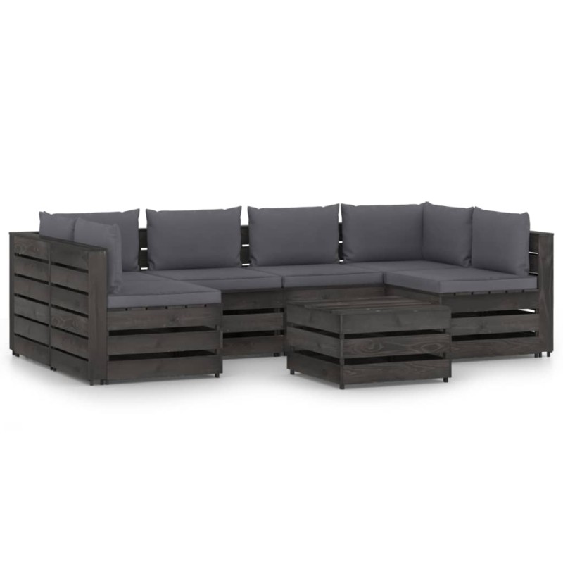 vidaXL Set Salotto da Giardino con Cuscini 7pz Legno Impregnato Grigio vidaXL Set Salotto da Giardino con Cuscini 7pz Legno Impregnato Grigio