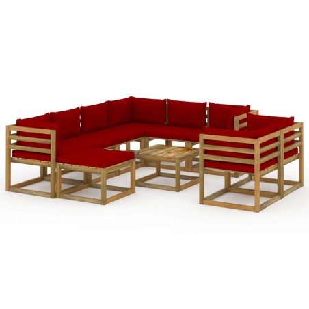 vidaXL Set Divani da Giardino 10 pz con Cuscini Rosso Vino