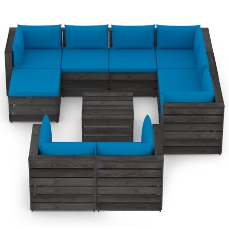 vidaXL Set Salotto Giardino con Cuscini 10 pz Legno Impregnato Grigio