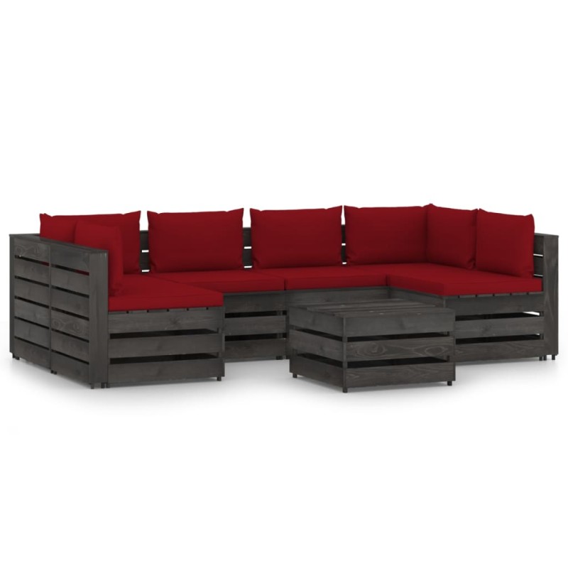vidaXL Set Salotto da Giardino con Cuscini 7pz Legno Impregnato Grigio vidaXL Set Salotto da Giardino con Cuscini 7pz Legno Impregnato Grigio