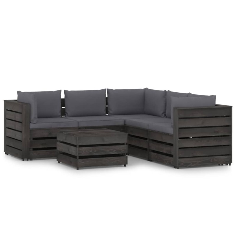 vidaXL Set Salotto da Giardino 6pz con Cuscini Legno Impregnato Grigio vidaXL Set Salotto da Giardino 6pz con Cuscini Legno Impregnato Grigio