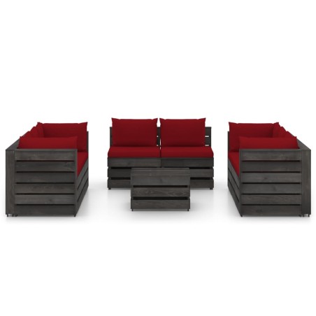 vidaXL Set Divani da Giardino con Cuscini 9 pz Legno Impregnato Grigio