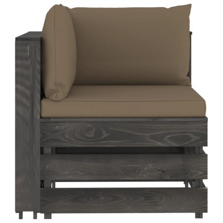 vidaXL Divano Angolare Modulare con Cuscini in Legno Impregnato Grigio
