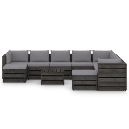 vidaXL Set Salotto Giardino con Cuscini 11 pz Legno Impregnato Grigio