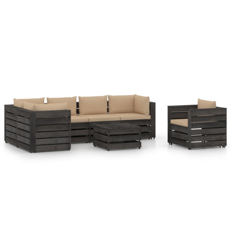 vidaXL Set Salotto da Giardino con Cuscini 7pz Legno Impregnato Grigio vidaXL Set Salotto da Giardino con Cuscini 7pz Legno Impregnato Grigio