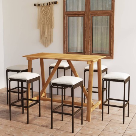 vidaXL Set Bar da Giardino 7 pz con Cuscini Marrone