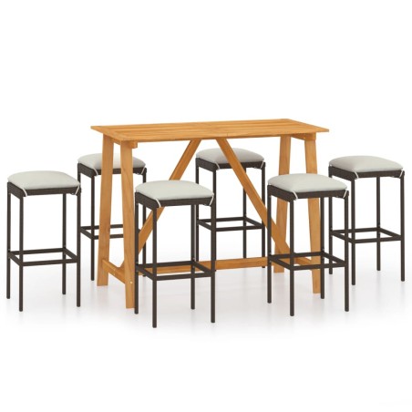 vidaXL Set Bar da Giardino 7 pz con Cuscini Marrone