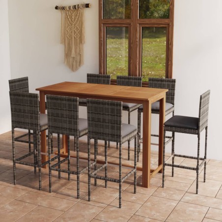 vidaXL Set da Bar da Giardino 9 pz con Cuscini Grigio