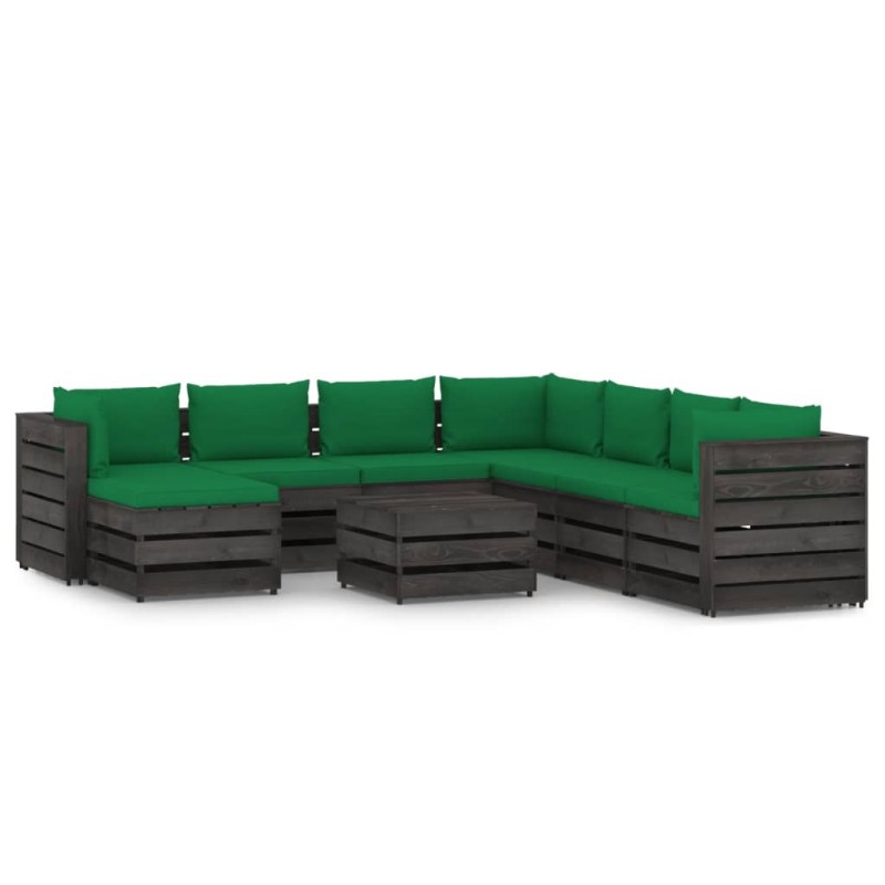 vidaXL Set Salotto da Giardino con Cuscini 9pz Legno Impregnato Grigio vidaXL Set Salotto da Giardino con Cuscini 9pz Legno Impregnato Grigio