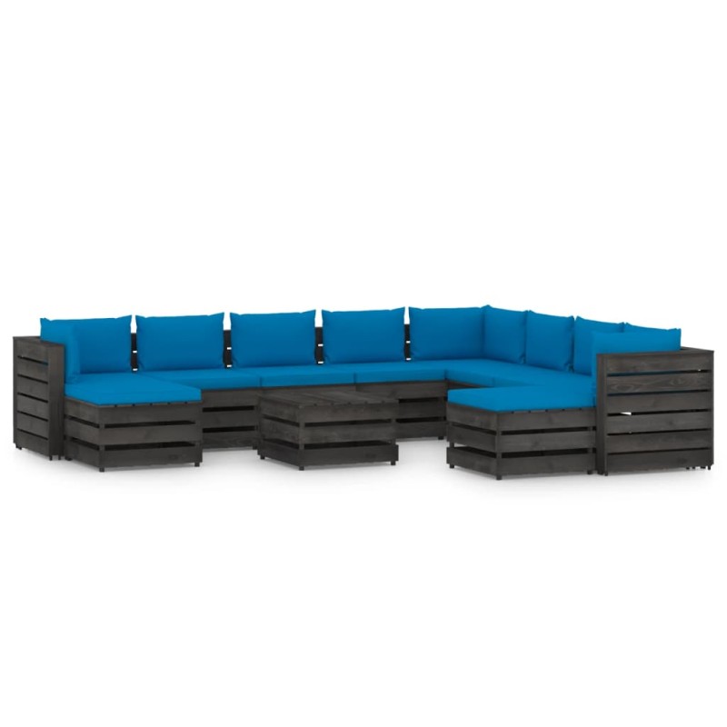 vidaXL Set Salotto Giardino con Cuscini 11 pz Legno Impregnato Grigio vidaXL Set Salotto Giardino con Cuscini 11 pz Legno Impregnato Grigio