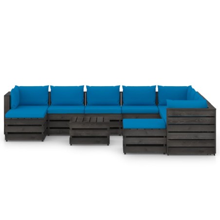 vidaXL Set Salotto Giardino con Cuscini 11 pz Legno Impregnato Grigio