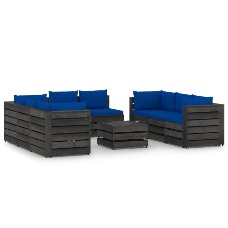 vidaXL Set Salotto da Giardino con Cuscini 9pz Legno Impregnato Grigio vidaXL Set Salotto da Giardino con Cuscini 9pz Legno Impregnato Grigio