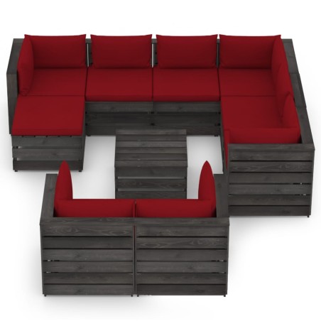 vidaXL Set Salotto Giardino con Cuscini 10 pz Legno Impregnato Grigio