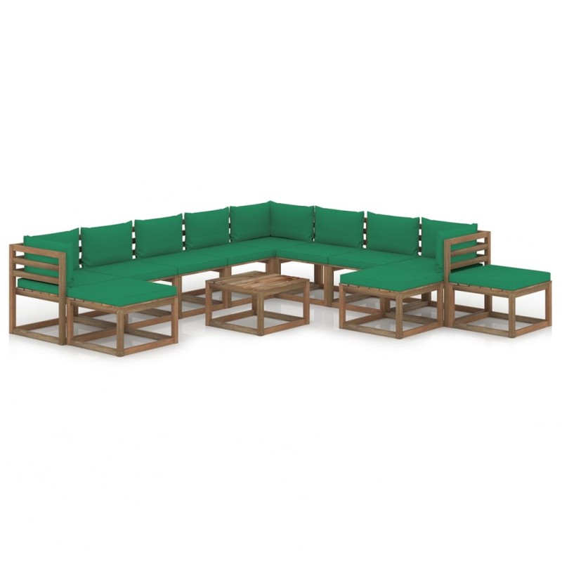 vidaXL Set Divani da Giardino 12 pz con Cuscini Verdi