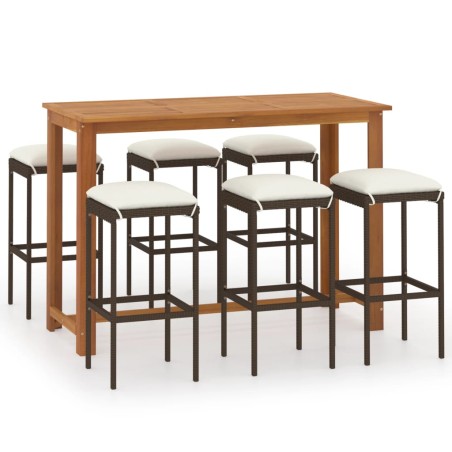 vidaXL Set Bar da Giardino 7 pz con Cuscini Marrone