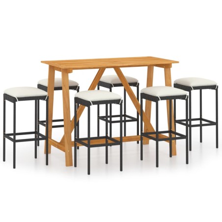 vidaXL Set da Bar da Giardino 7 pz con Cuscini Nero